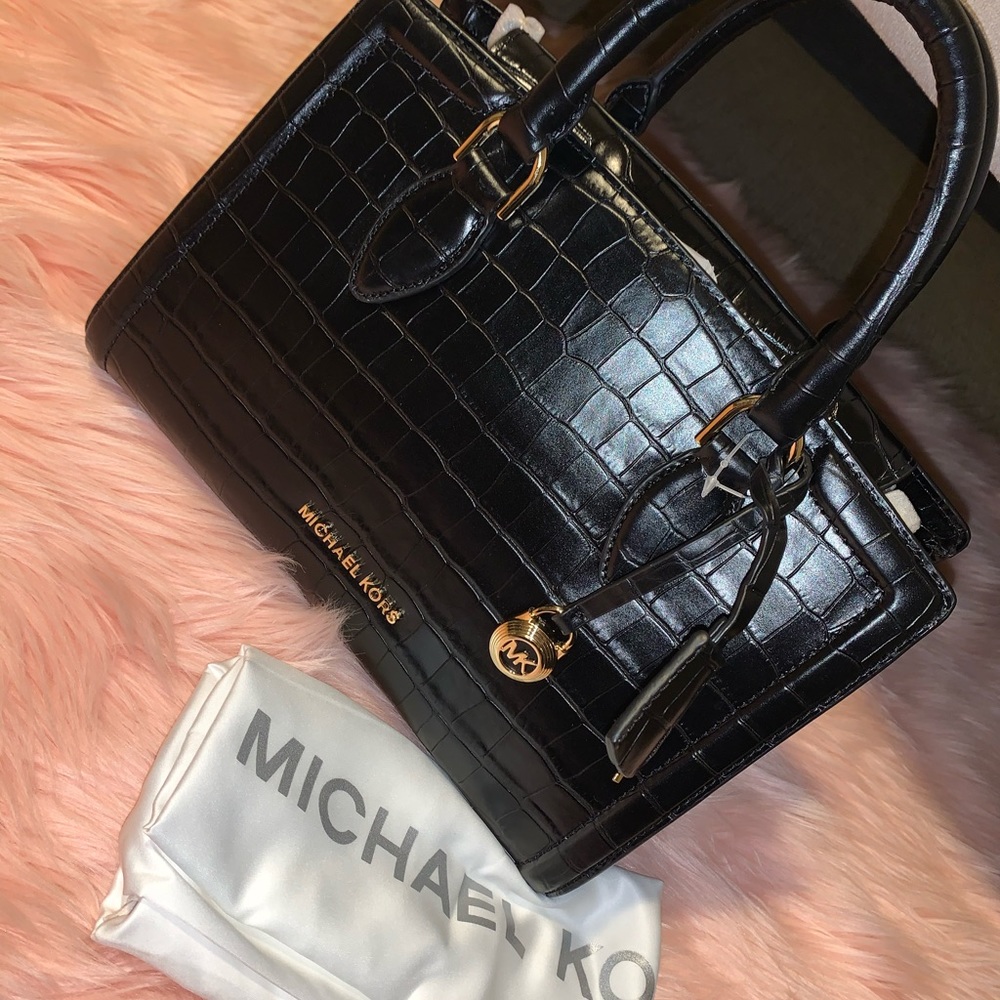 Michael Kors bag- black crocodile embossed leather